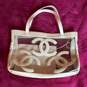 CHANEL Cream and Transparent Tote Bag